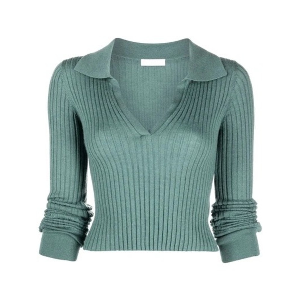 SABLYN Irene Cashmere Polo Top in Aspen Green, 100% Cashmere, Size Medium